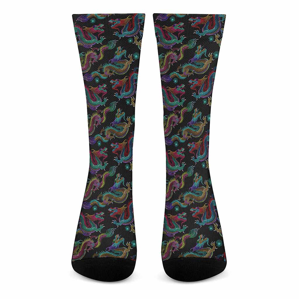 Chinese Dragon Pattern Print Crew Socks