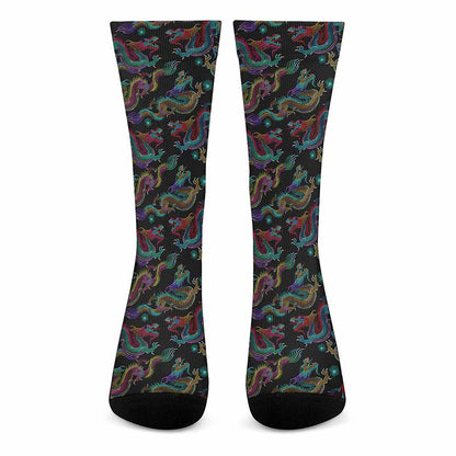 Chinese Dragon Pattern Print Crew Socks