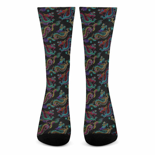 Chinese Dragon Pattern Print Crew Socks