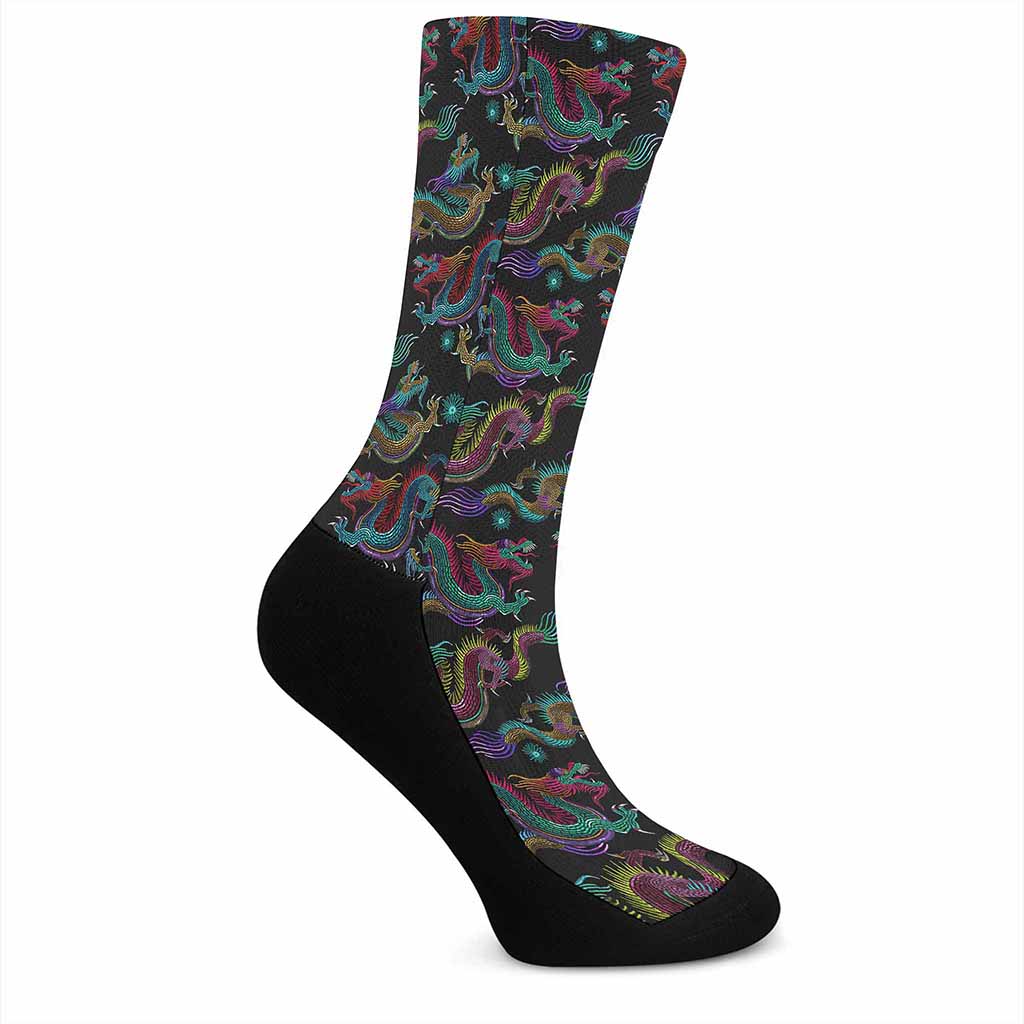 Chinese Dragon Pattern Print Crew Socks