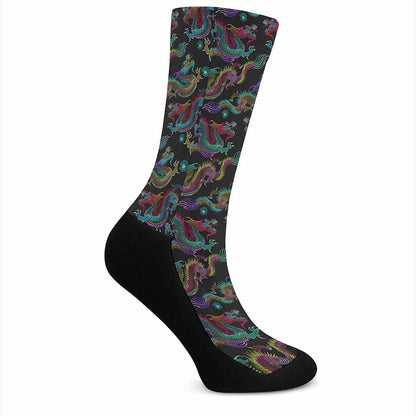 Chinese Dragon Pattern Print Crew Socks