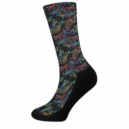 Chinese Dragon Pattern Print Crew Socks