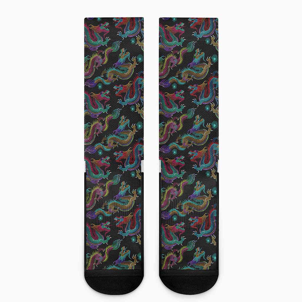 Chinese Dragon Pattern Print Crew Socks