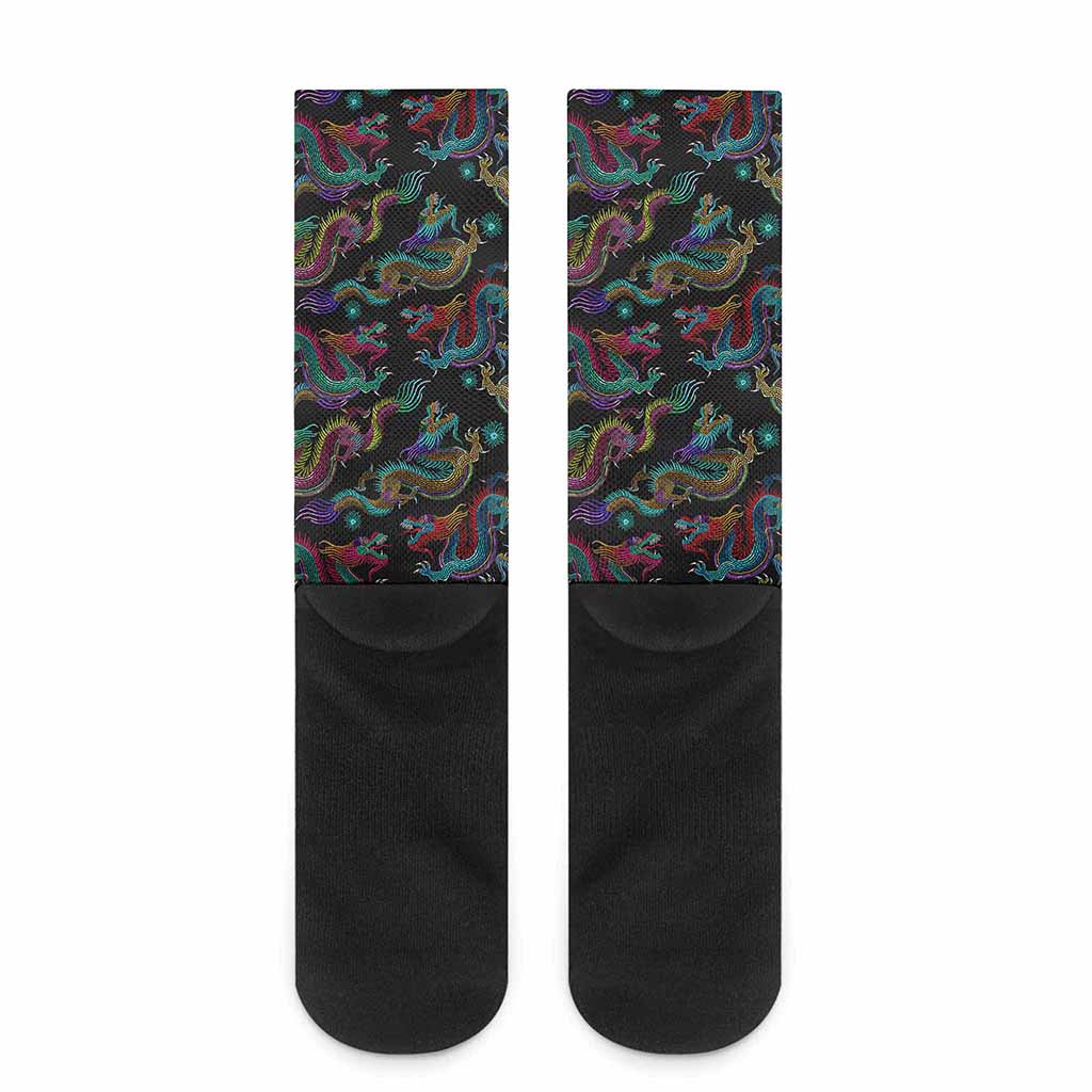 Chinese Dragon Pattern Print Crew Socks