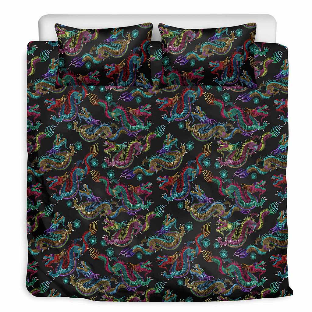 Chinese Dragon Pattern Print Duvet Cover Bedding Set