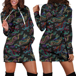 Chinese Dragon Pattern Print Hoodie Dress GearFrost