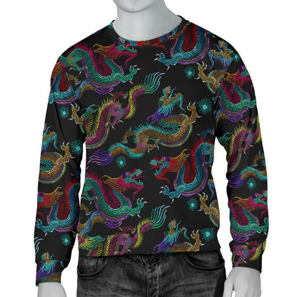 Chinese Dragon Pattern Print Men's Crewneck Sweatshirt GearFrost