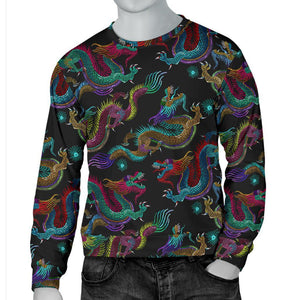 Chinese Dragon Pattern Print Men's Crewneck Sweatshirt GearFrost