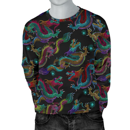 Chinese Dragon Pattern Print Men's Crewneck Sweatshirt GearFrost