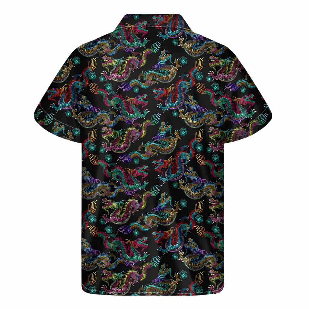 Chinese Dragon Pattern Print Men's Short Sleeve Shirt