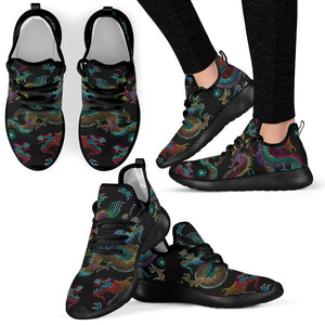 Chinese Dragon Pattern Print Mesh Knit Shoes GearFrost