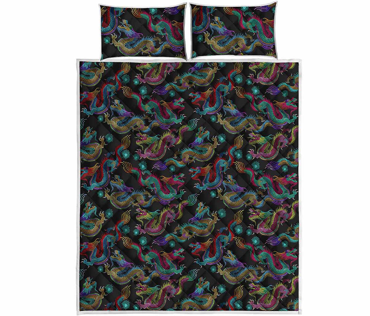 Chinese Dragon Pattern Print Quilt Bed Set