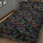 Chinese Dragon Pattern Print Quilt Bed Set