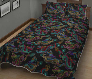 Chinese Dragon Pattern Print Quilt Bed Set