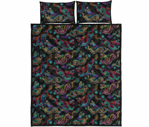 Chinese Dragon Pattern Print Quilt Bed Set