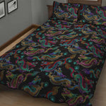 Chinese Dragon Pattern Print Quilt Bed Set