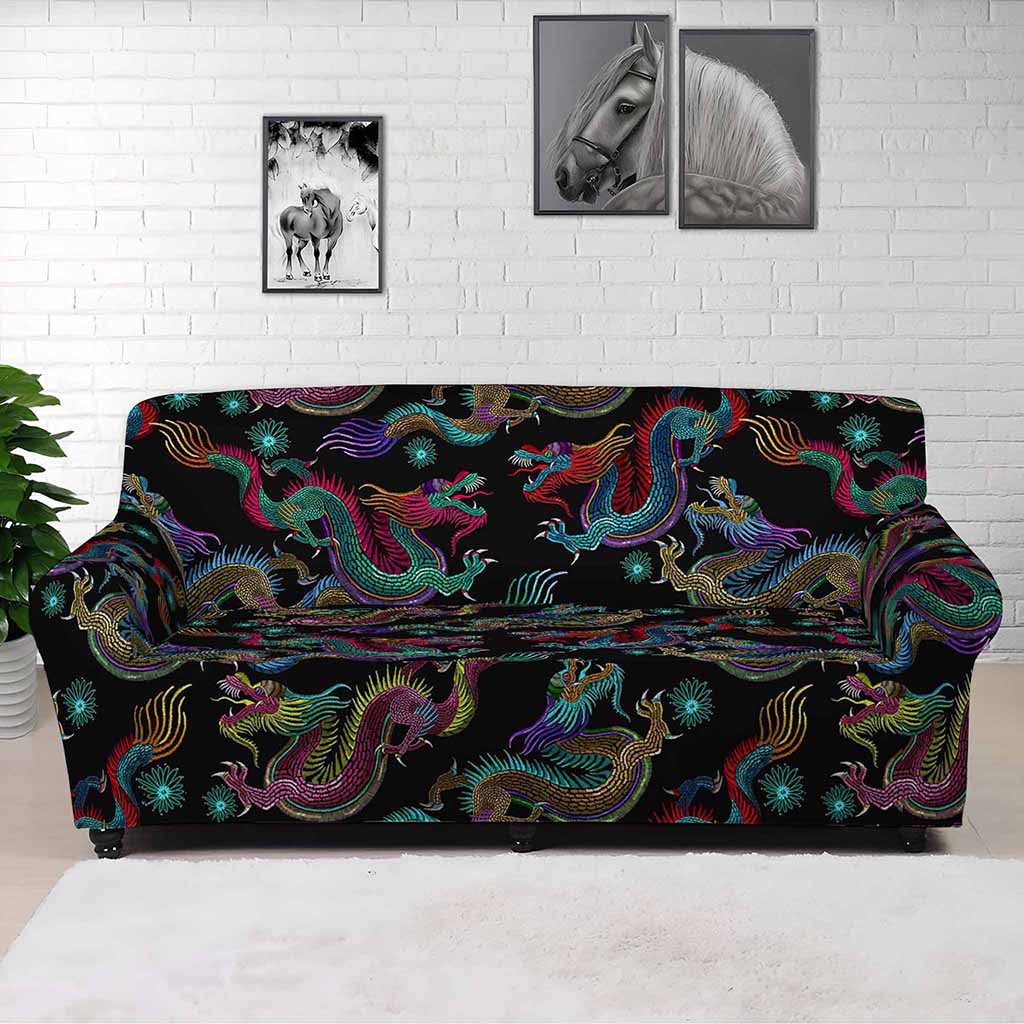 Chinese Dragon Pattern Print Sofa Cover