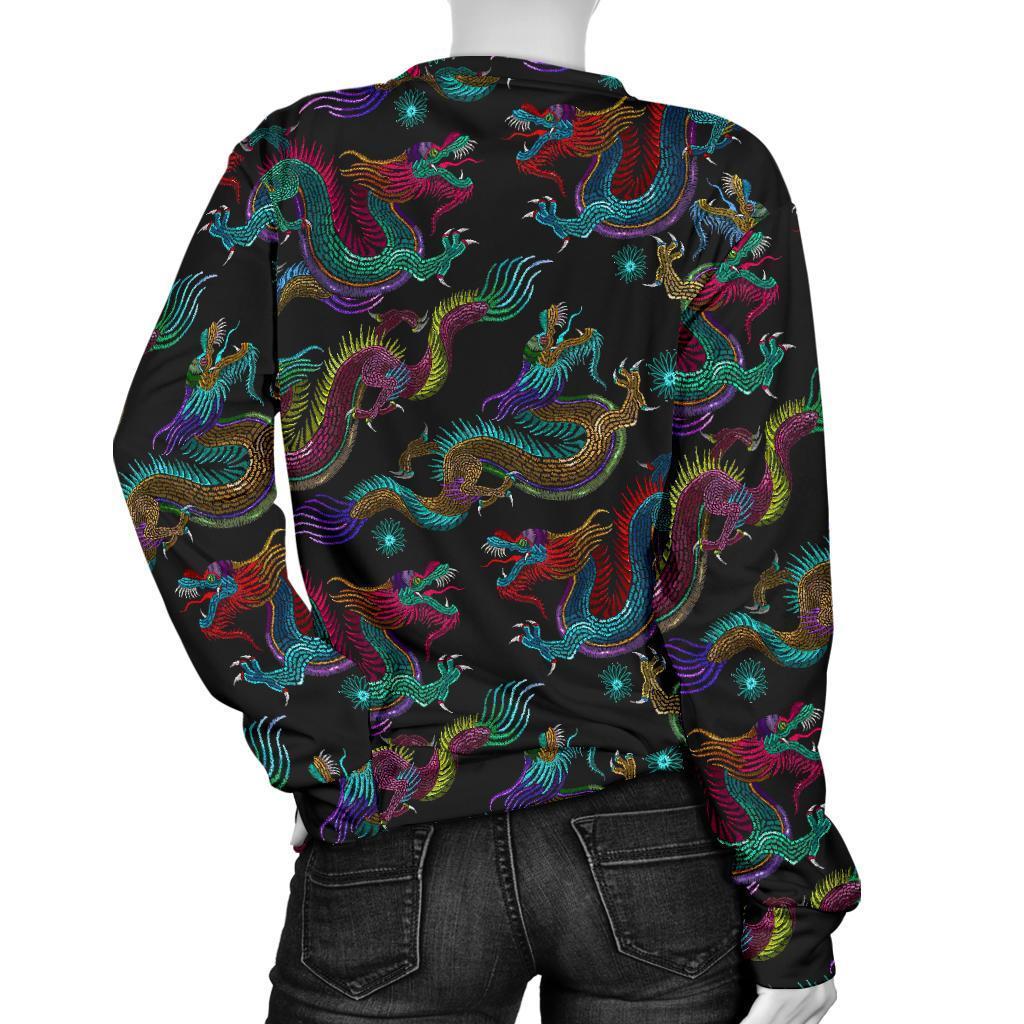 Chinese Dragon Pattern Print Women's Crewneck Sweatshirt GearFrost