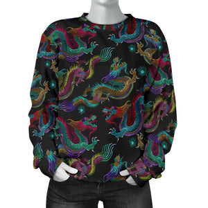 Chinese Dragon Pattern Print Women's Crewneck Sweatshirt GearFrost