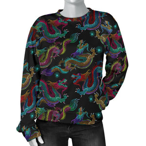 Chinese Dragon Pattern Print Women's Crewneck Sweatshirt GearFrost