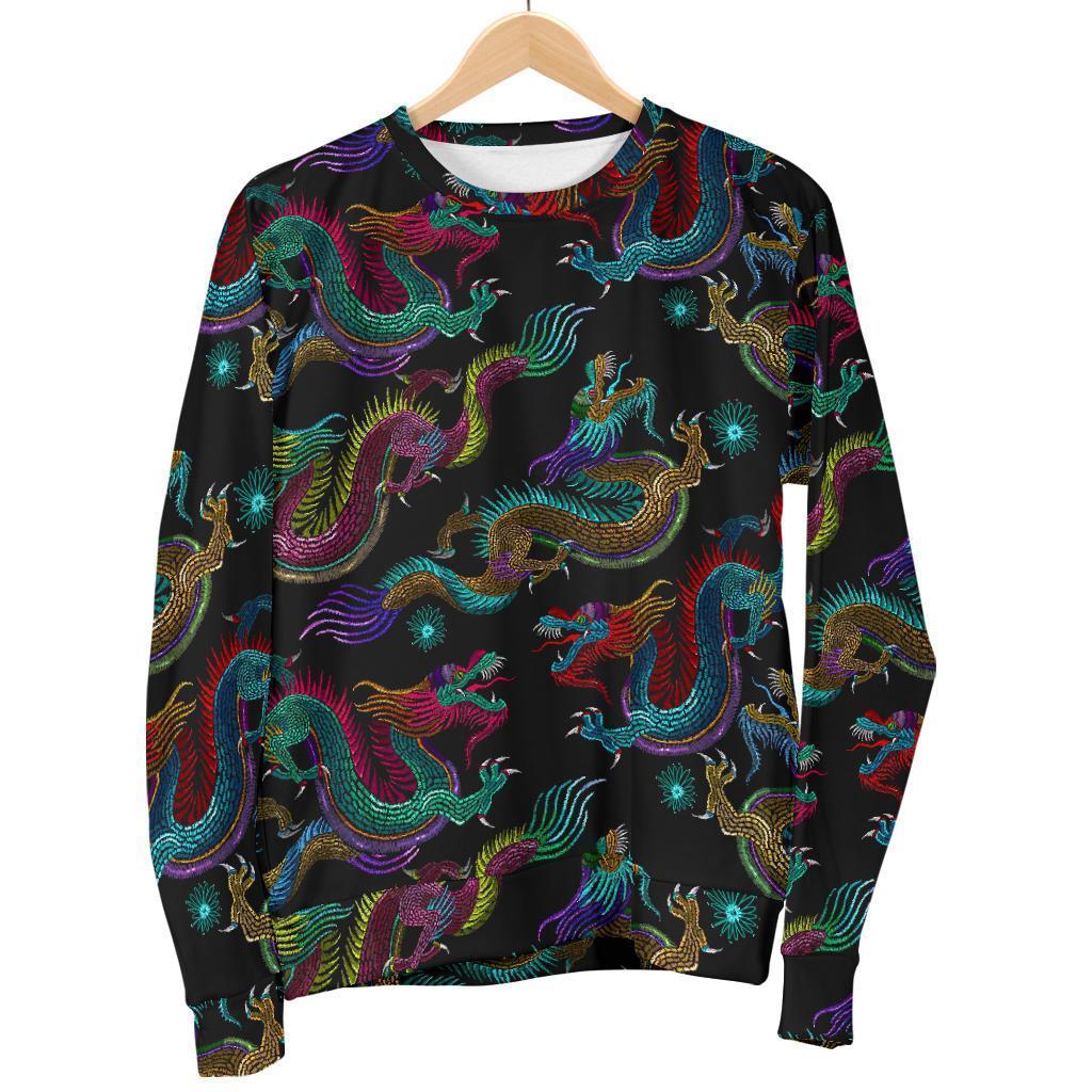 Chinese Dragon Pattern Print Women's Crewneck Sweatshirt GearFrost