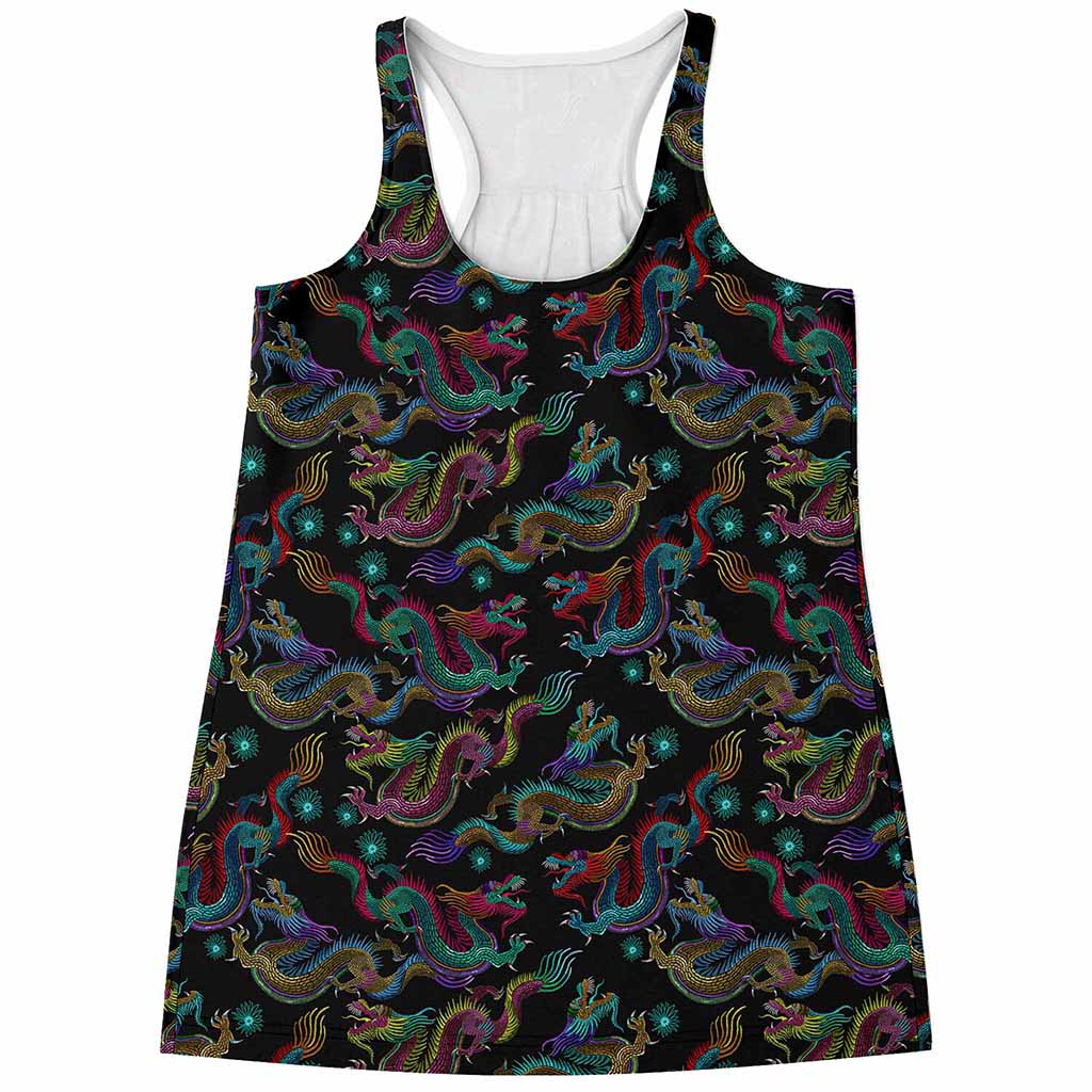 Chinese Dragon Pattern Print Women's Racerback Tank Top