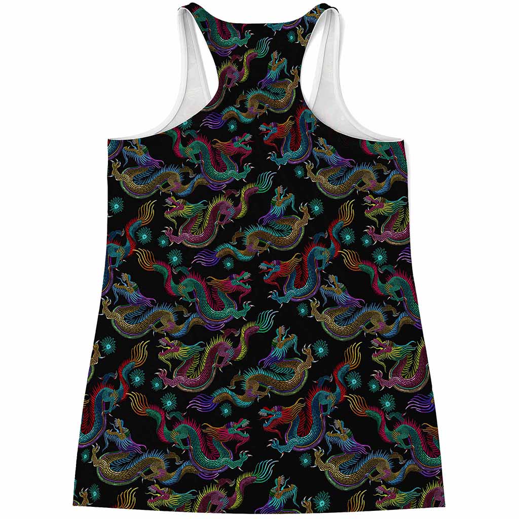 Chinese Dragon Pattern Print Women's Racerback Tank Top