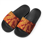 Chinese Dragon Zodiac Sign Print Black Slide Sandals