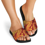 Chinese Dragon Zodiac Sign Print Black Slide Sandals