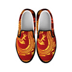 Chinese Dragon Zodiac Sign Print Black Slip On Shoes