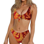 Chinese Dragon Zodiac Sign Print Front Bow Tie Bikini