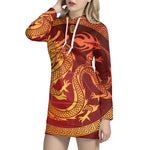 Chinese Dragon Zodiac Sign Print Pullover Hoodie Dress