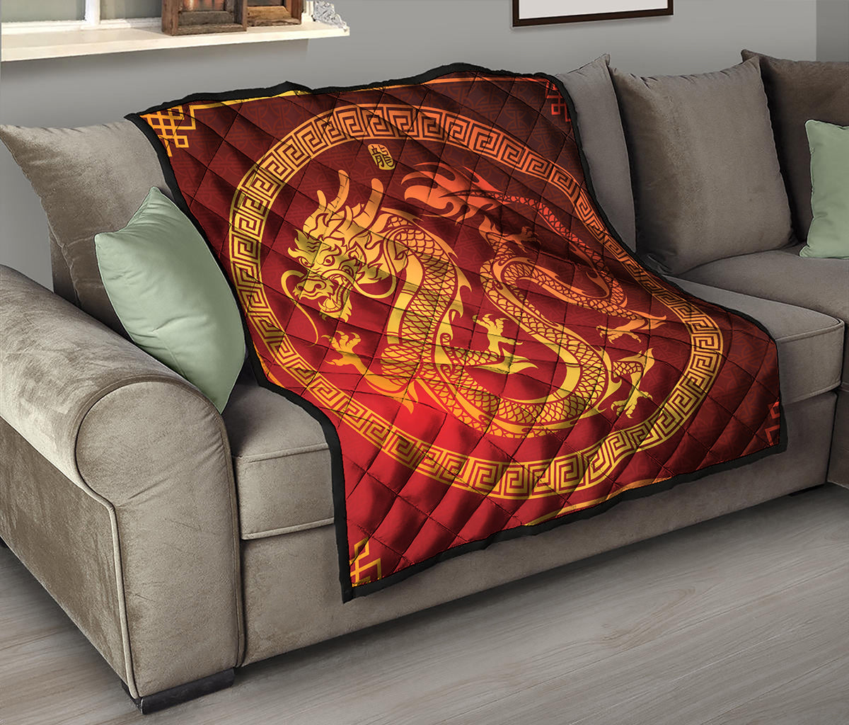 Chinese Dragon Zodiac Sign Print Quilt