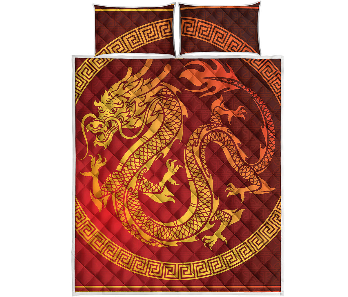 Chinese Dragon Zodiac Sign Print Quilt Bed Set