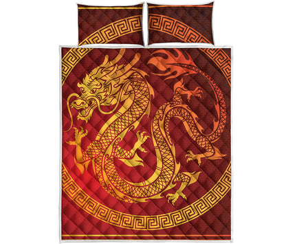 Chinese Dragon Zodiac Sign Print Quilt Bed Set