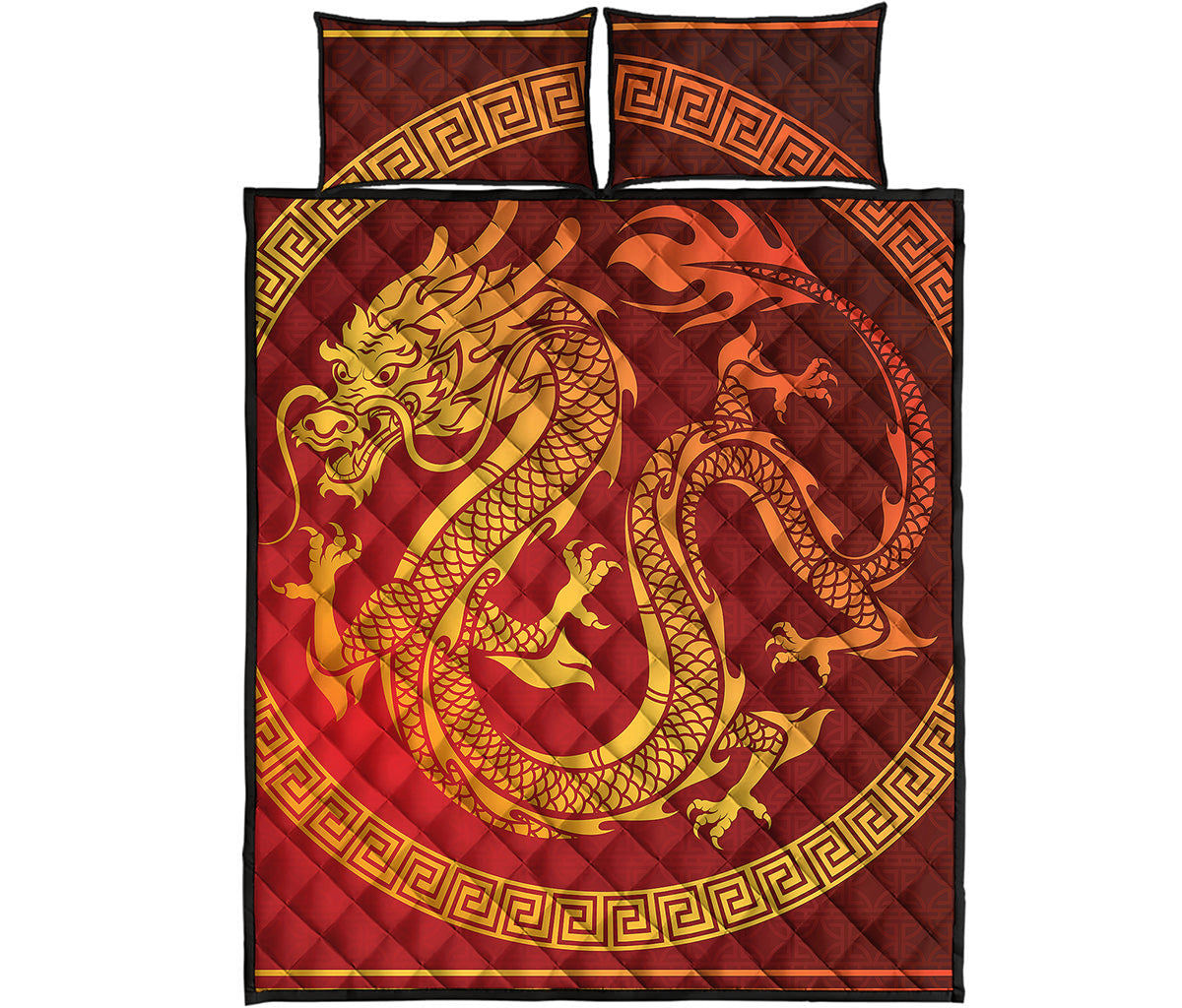 Chinese Dragon Zodiac Sign Print Quilt Bed Set