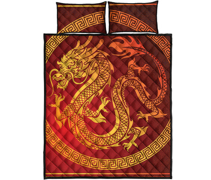 Chinese Dragon Zodiac Sign Print Quilt Bed Set