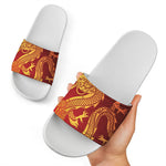 Chinese Dragon Zodiac Sign Print White Slide Sandals