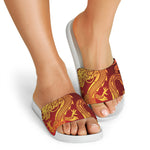Chinese Dragon Zodiac Sign Print White Slide Sandals