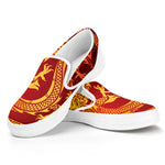 Chinese Dragon Zodiac Sign Print White Slip On Shoes