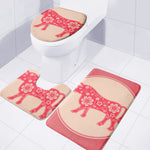 Chinese Flower Ox Zodiac Print 3 Piece Bath Mat Set
