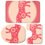Chinese Flower Ox Zodiac Print 3 Piece Bath Mat Set