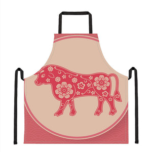 Chinese Flower Ox Zodiac Print Apron