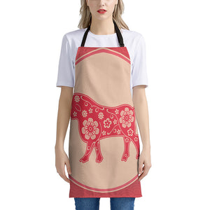 Chinese Flower Ox Zodiac Print Apron