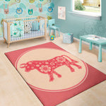 Chinese Flower Ox Zodiac Print Area Rug
