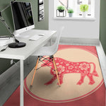 Chinese Flower Ox Zodiac Print Area Rug