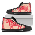Chinese Flower Ox Zodiac Print Black High Top Shoes