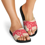 Chinese Flower Ox Zodiac Print Black Slide Sandals