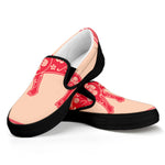 Chinese Flower Ox Zodiac Print Black Slip On Shoes