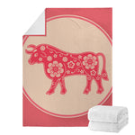 Chinese Flower Ox Zodiac Print Blanket
